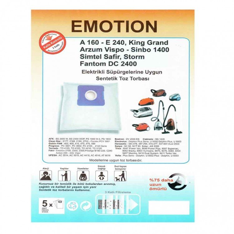 Emotion Elektrikli Süpürge Torbası (5 adet)