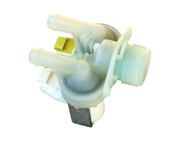 Çamaşır Makinası İkili Su Giriş Vanası 180° Plastik Braketli Soket Beyaz Bobin