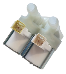 Çamaşır Makinası İkili Su Giriş Vanası 180° Plastik Braketli Soket Beyaz Bobin